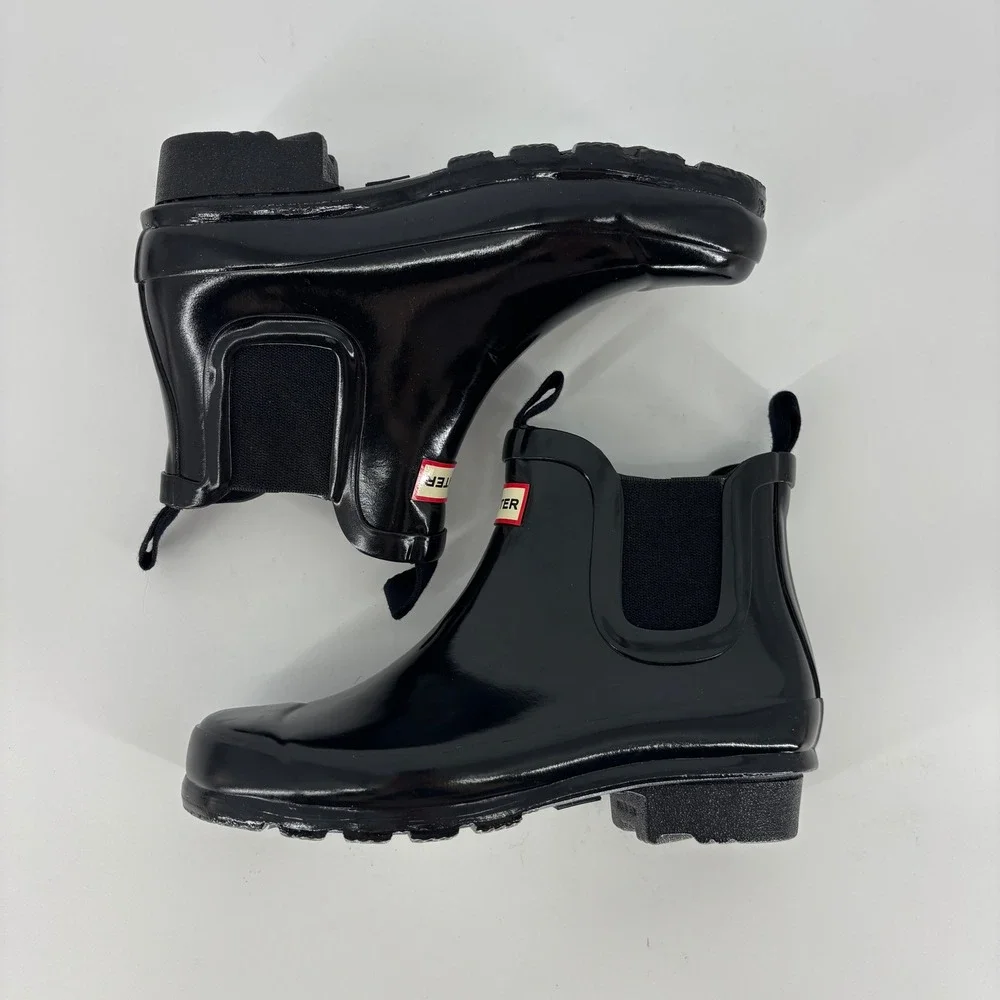 Hunter Original Gloss Chelsea Ankle Boots Black Kids Size 13 Rubber Waterproof